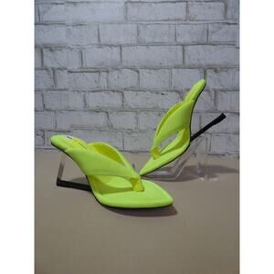Good American Neon Yellow Clear Heel Wedge Thong Sandal 5 NEW